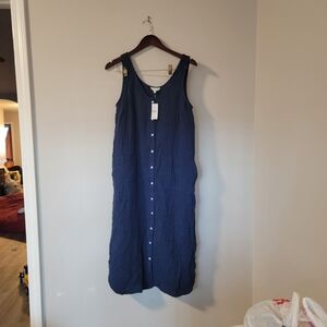 NWT Lou & Grey Navy Blue Cotton Gauze Button-Down Maxi Dress -Small